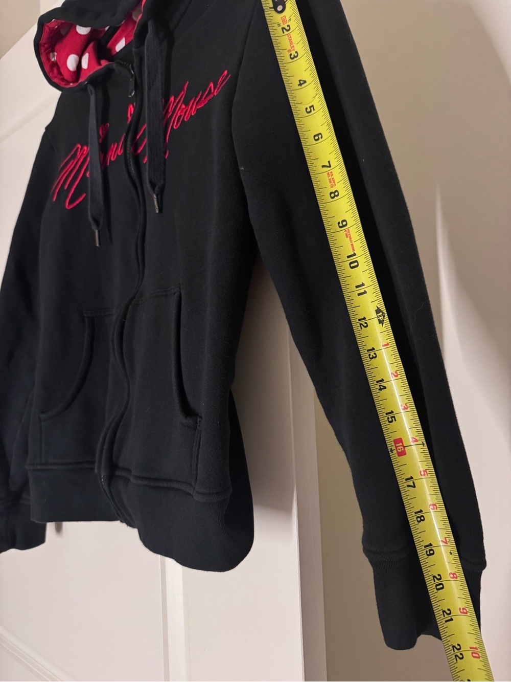 Disney Parks Minnie Mouse Ear Zip-Up Hoodie Black & Red Medium - Picture 7 of 9